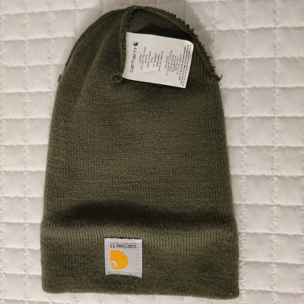Carhartt Toddler Olive Green Rib-Knit Cuffed Beanie Watch Hat Cabincore Winter